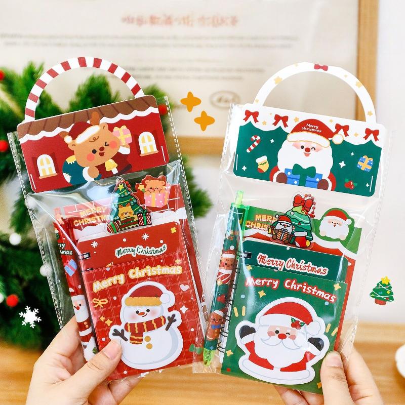 Christmas Stationery Set Kids Cartoon Gel Pen Bookmark Notebook Sticky Note Keychain Set School Supplies Student  Year Gift