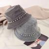 Korean Style Denim Bucket Hat With Pearl Trim For Women Vintage Streetwear Short Brim Sun Hat
