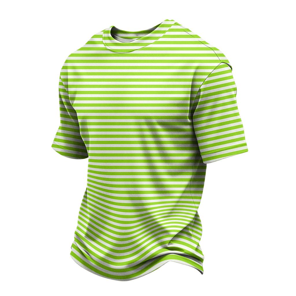 Men's Casual Quick-Dry Short Sleeve Shirt with Round Neck Lightweight Mesh and Striped Design