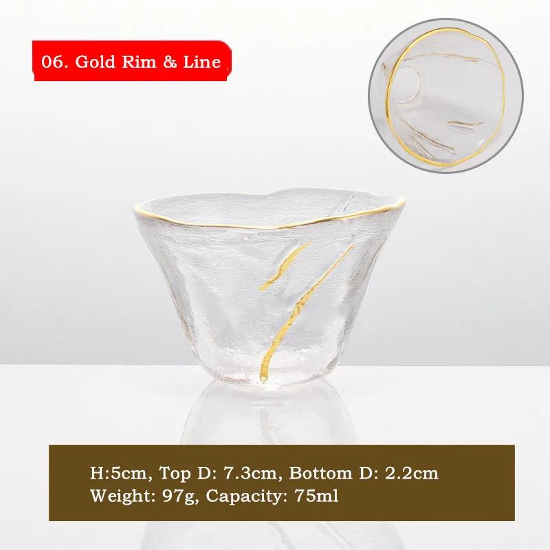 Japanese Glass Tea Cup with Gold Rim, Kung Fu Accessories, Small Teacup, Crystal Teaware Set, Tea Bowl, Cute Cup for Puer Wine