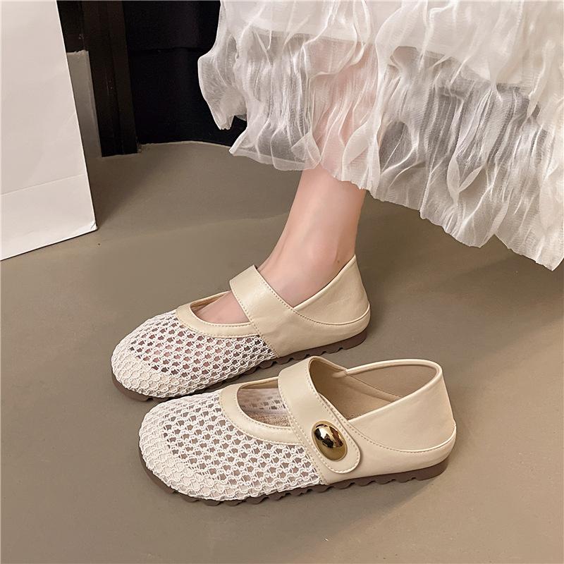 Mesh hollow single shoes women's summer new temperament shallow mouth flat sole single shoes fishing net shoes