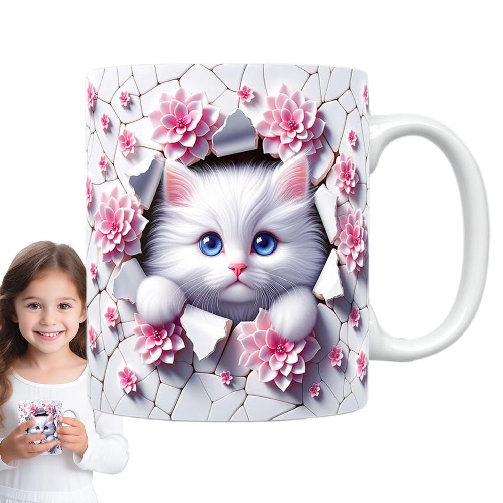 Cute Cat Mug Cute Kitten Hole In The Wall Ceramic Coffee Mug Holiday Coffee Latte Mug Novelty Space Design Drinking Cups For