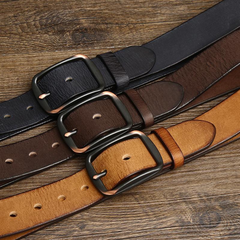 Belt Men's Matte Glossy Retro Leather Pin Buckle First Layer Cowhide Casual Trendy All-Match Youth Jeans Belt