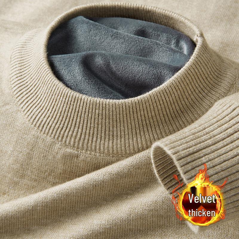 Men's Heavyweight Half-High Collar Velvet Sweater - Thick, Warm, Knitted Base Layer for Winter