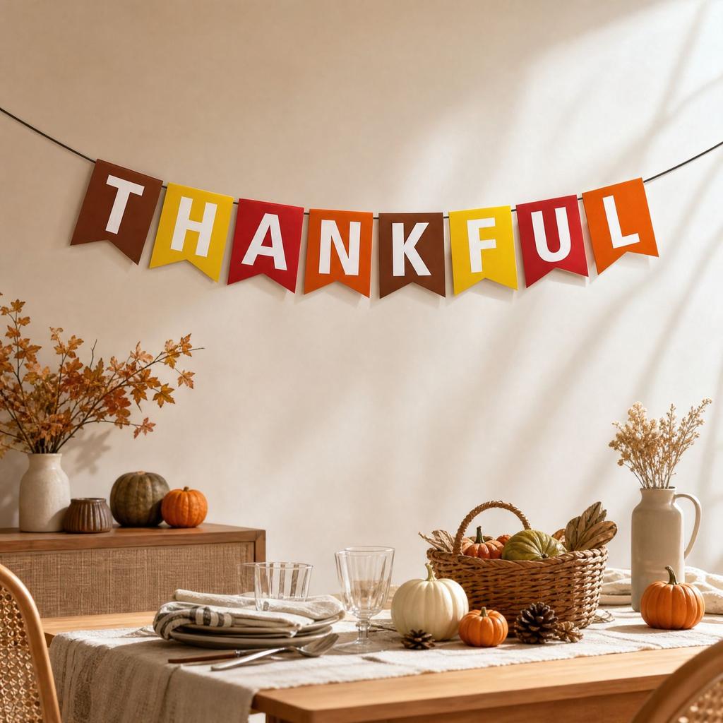 Thanksgiving Themed Swallowtail Bunting for Party Decorations, Fall Celebration
