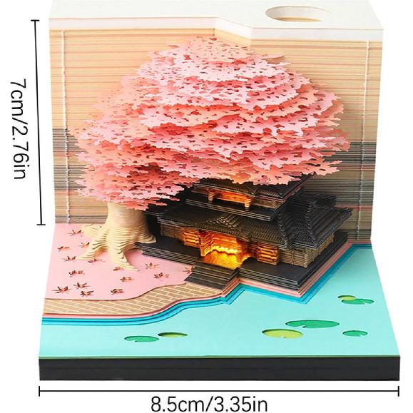 Time Piece Calendar - 2025 Desk Calendar with LED Light - 3D Calendar Paper Carving Art Memo Pad Notepad Gift for Christmas Housewarming Desktop