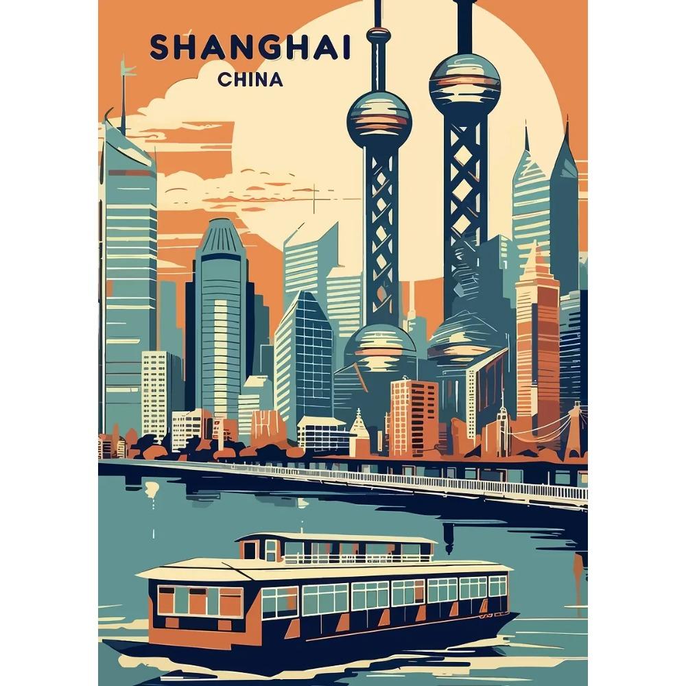 Retro Vibrant Cityscape Street Scene Posters London Double Decker Bus Prints Canvas Painting Wall Art Pictures Home Room Decor