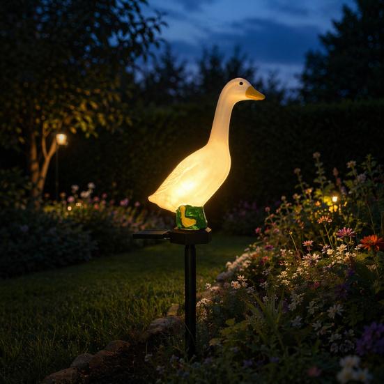 Solar-Gans-Licht, Wasserdichte LED-Gartensteckleuchte für Wege Rasen Terrassen, Dekorative Landschaftsleuchten, Harz Außen Dekoration