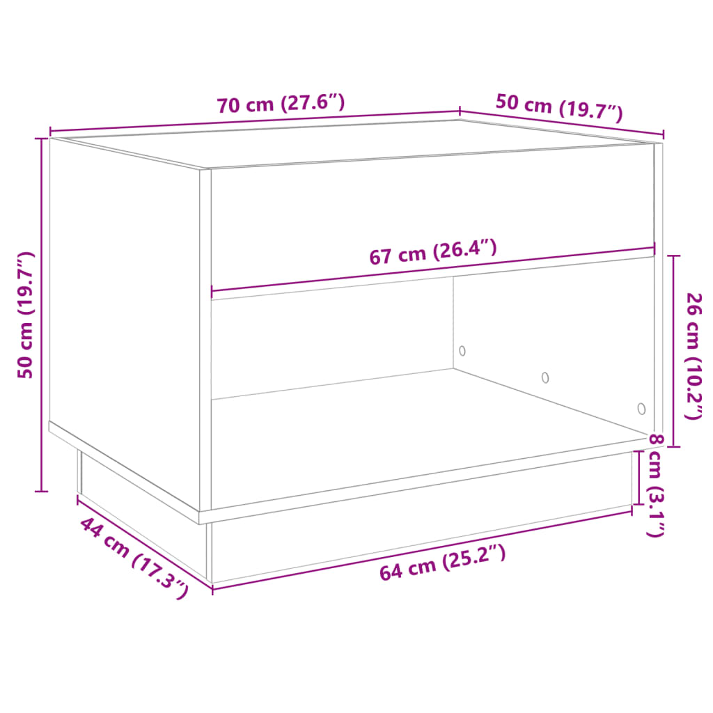 Infinity LED Coffee Table In Smoked Oak 70x50x50 Cm