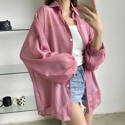 Fashion Loose Beach Sunscreen Shirt Women See Through Chiffon Blouse Summer Tops Long Sleeve Sun Protection Blouses Blusas 22209