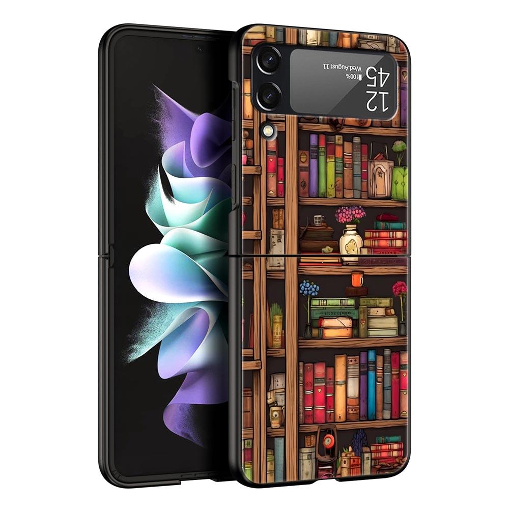 

Phone Case for Samsung Galaxy Z Flip 3 4 5 6 Folding Black Shell Read Books illustration For Samsung Z Flip4 Flip5 PC Hard Cover Samsung Z Flip
