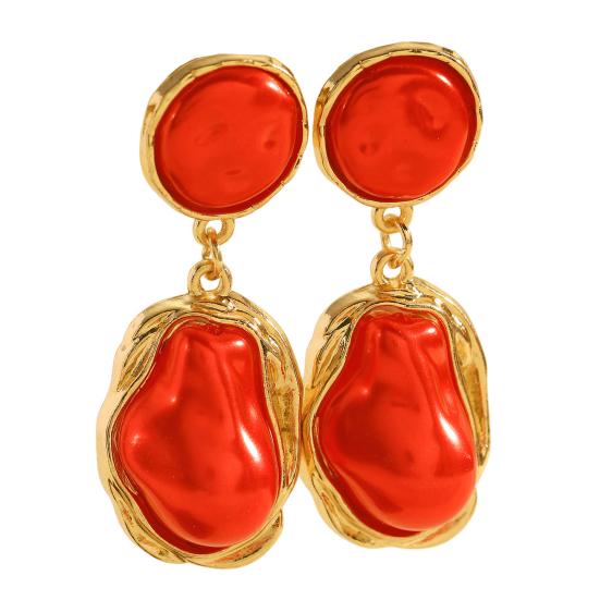 1 Pair Drop Earrings for Women, Irregular Baroque Imitation Pearl Design Stud Earrings, Double-Layered Pendant French Style Earrings for Commuting C