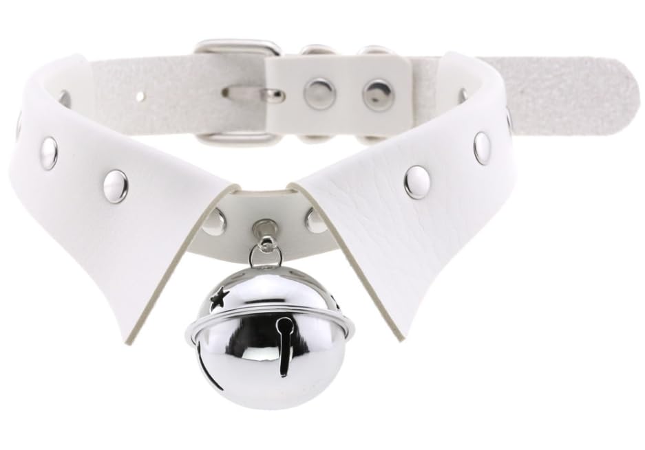 DOKiDOKi Human Collar with Bell Cat SM Cosplay SM Choker (White) - Cosplay, Master, Slave, Costume, Restraints, Handcuffs, Collar, Training, Play,