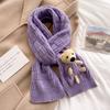 Knitted thick wool bear scarf female student winter pure green children's short scarf thickened to keep warm cute girl