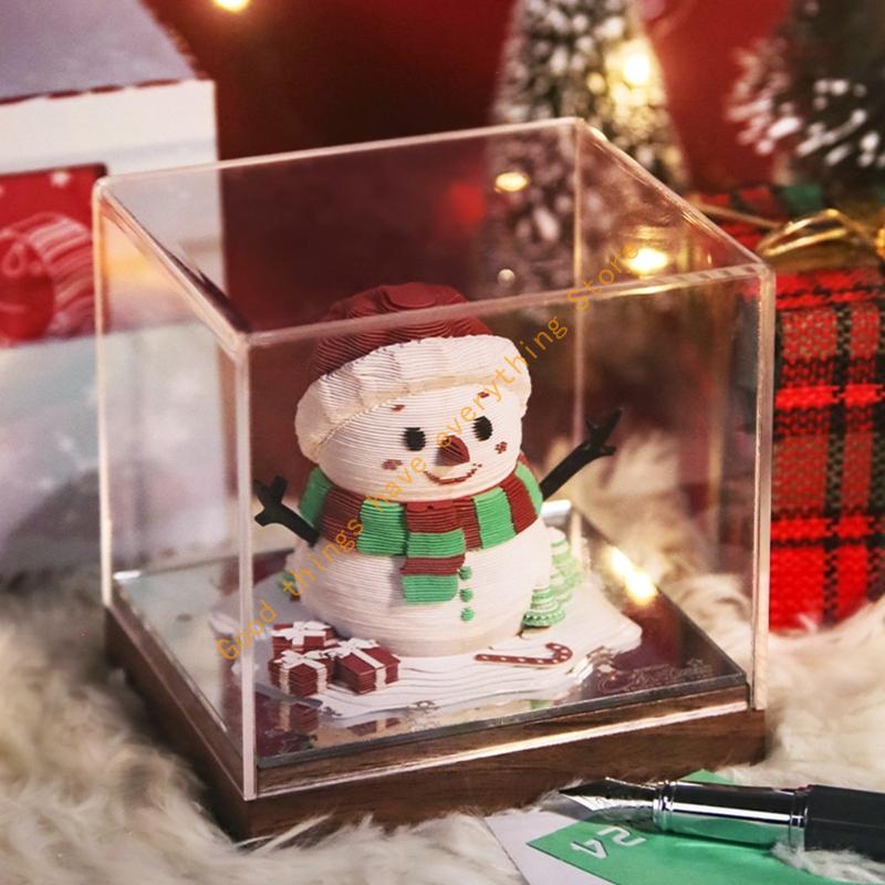 Tearable Paper Carving Snowman Calendar Desk Calendar With Acrylic Display Frame For Christmas Decoration 55KF