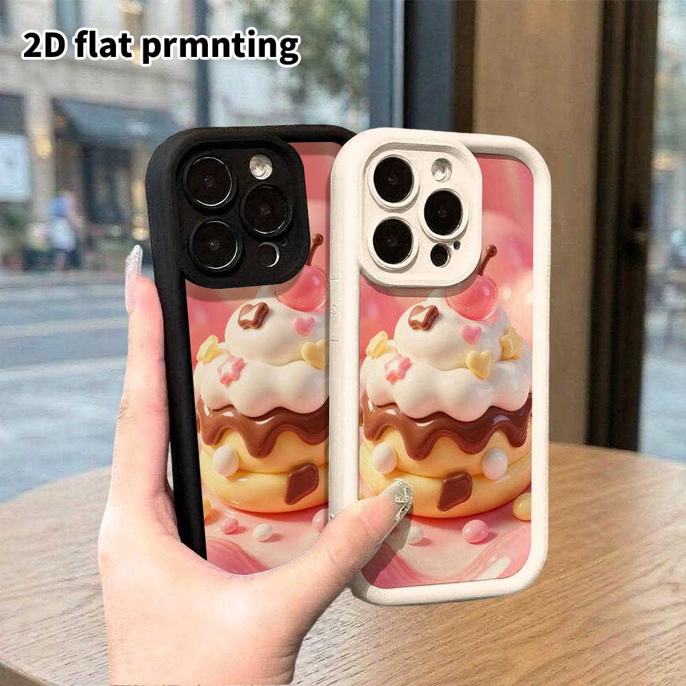 Phone Case: 2D flat design, suitable for iPhone 18, 17, 16, 15, 14, 13 Pro protective cases, cherry cupcake, perfect Christmas and Halloween holiday g