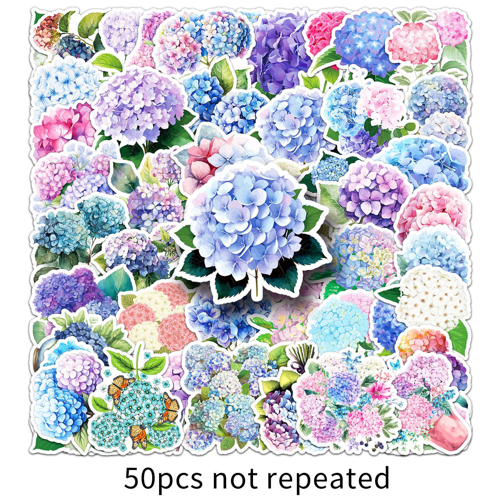 50pcs Cartoon Hydrangea Flower Stickers for DIY Decoration