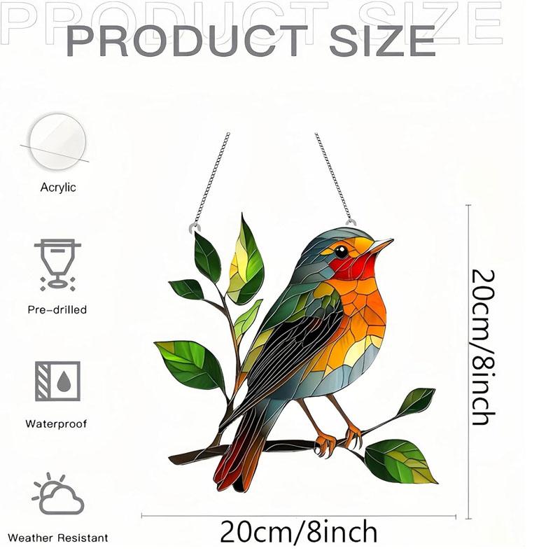 Robin Suncatcher for Windows & Garden,2D Stained Glass Effect Hanging Ornament,20x20cm Outdoor Heart Shape Decoration