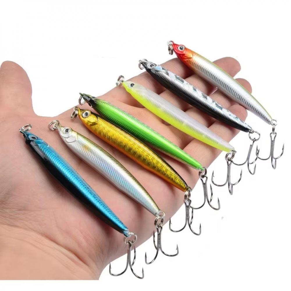 Bullet Head Sinking Pencil Bait Long Casting Lure Fish Shape Hard Bait for Bass Pike Saltwater Freshwater Fishing with 3D Eyes and Sharp Hooks