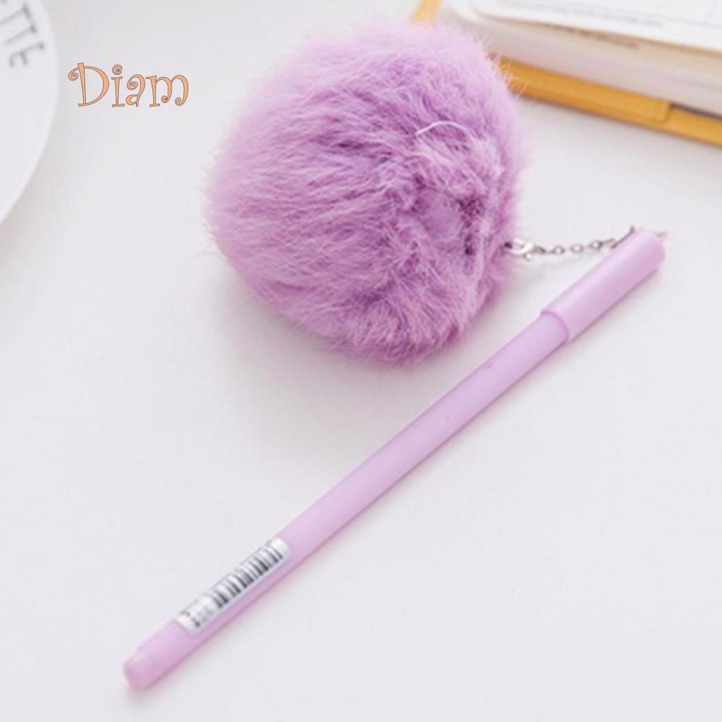 Elens Store 0.5mm Black Ink Cute Girl Women Faux Fur Pom Pom Ball Pendant Gel Ink Pen Gift