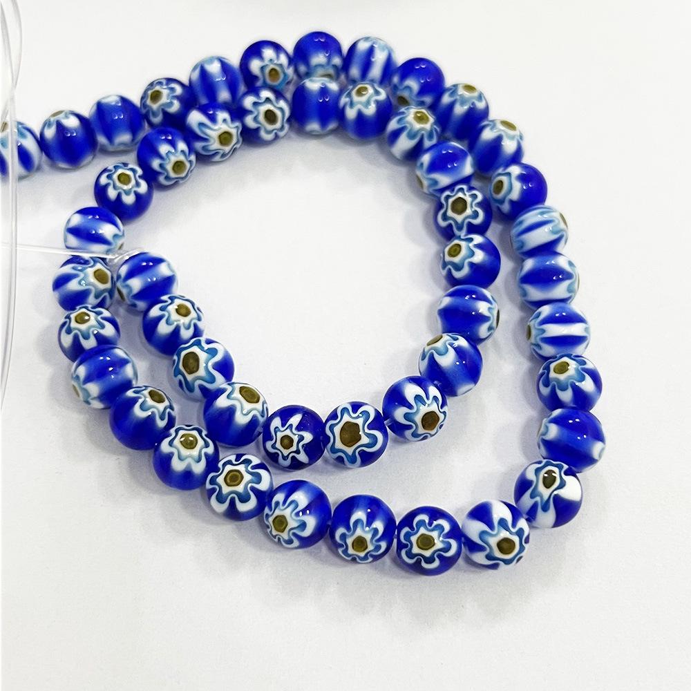 Millefiori Glasperlen 8mm - Rund, Einzelblume, Lose Perlen für DIY Schmuck