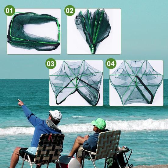 Foldable Fishing Trap Easy to Use Fishing Mesh Net with Steel Wire Portable Long-lasting Fishing Cage for Shrimp Crab Minnow