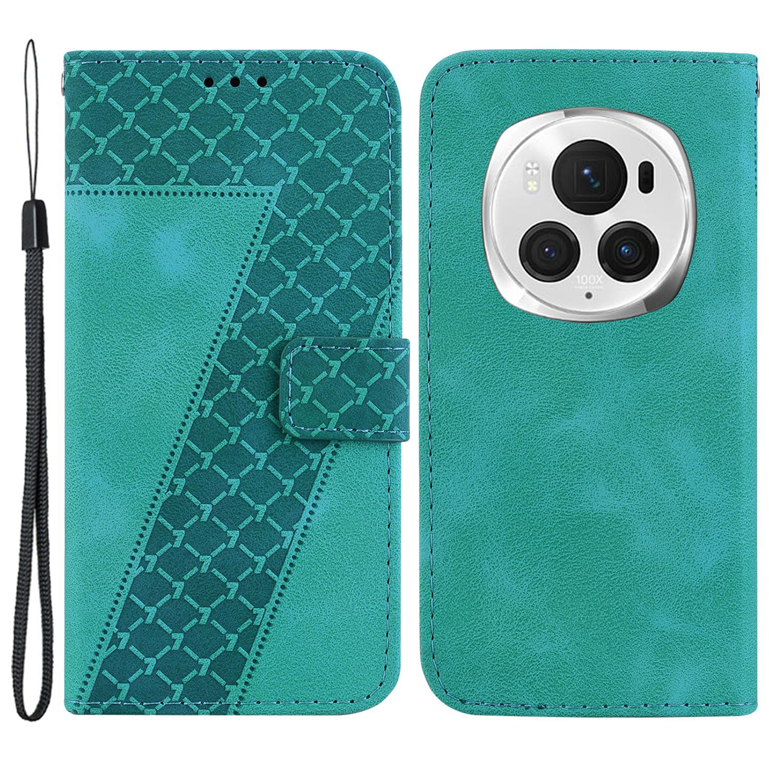 

For Honor Magic6 Pro 5G Leather Case 7-Shaped Pattern Phone Cover Green