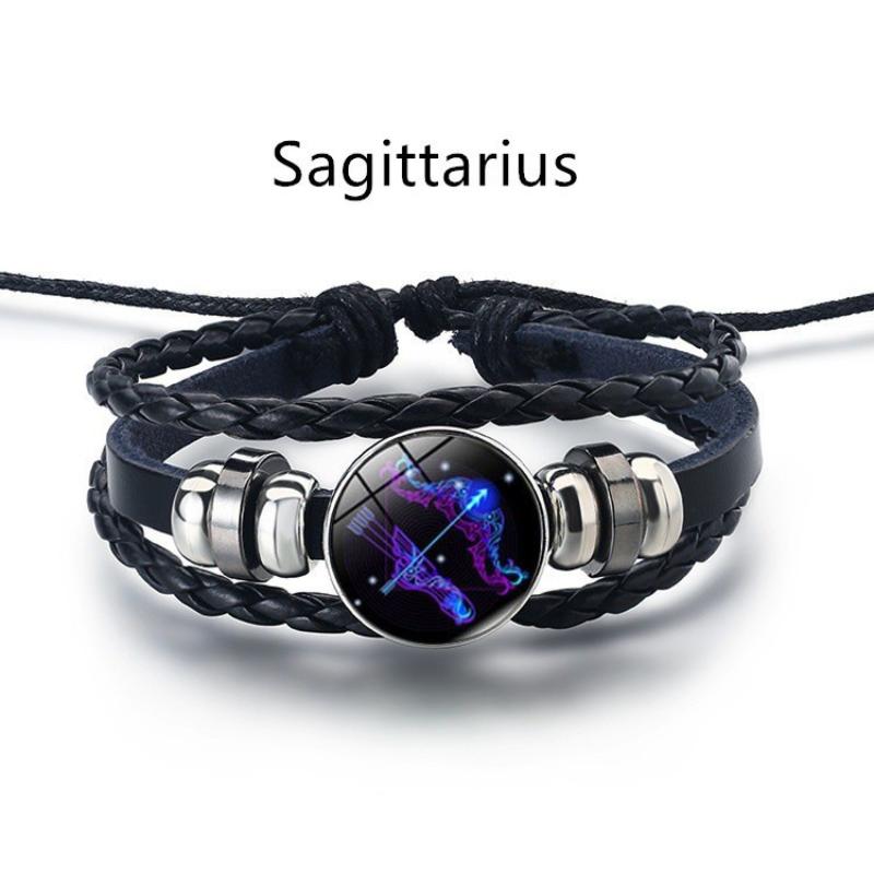 Fashion 12 Zodiac Signs Constellation Charm Bracelet For Men Multilayer Weave Leather Bracelet Unisex Jewelry Accessries Gifts