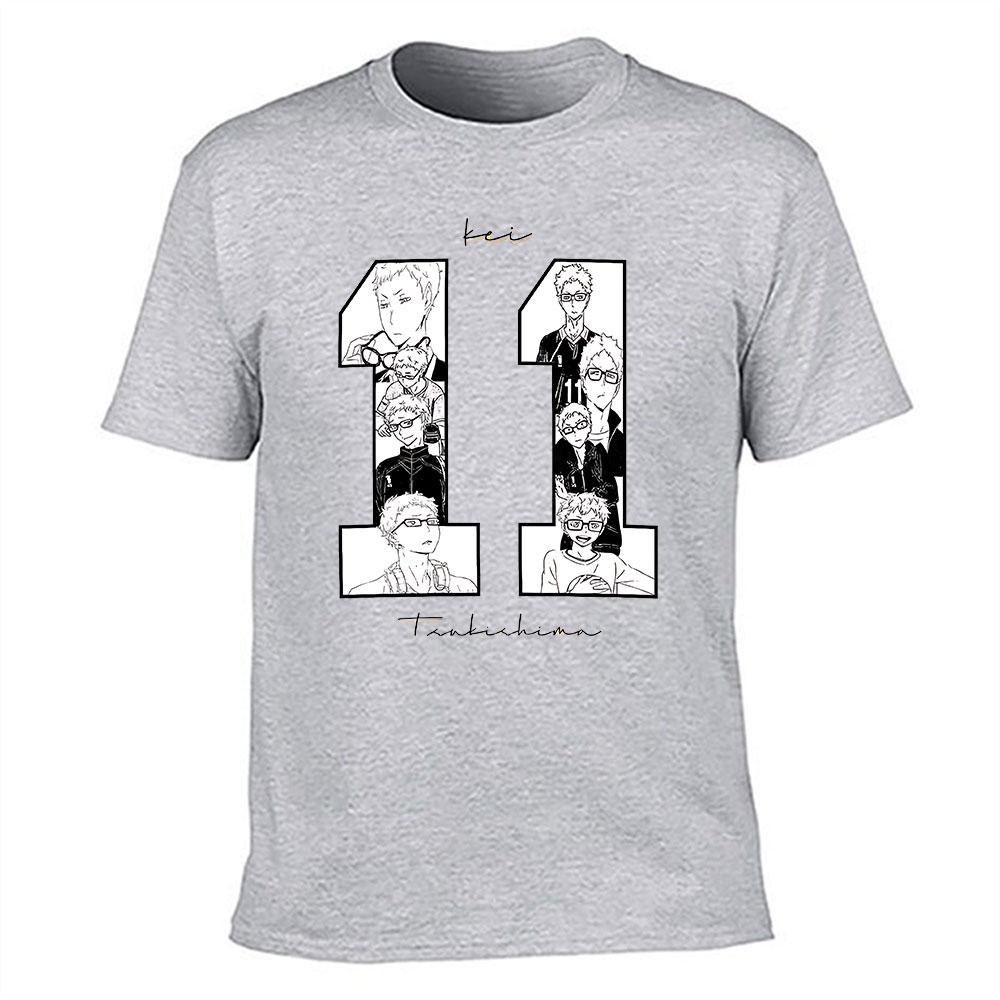 Unisexs Cotton Tshirt Kei Tsukishima Haikyuu Anime Print Short Sleeve Casual Top for Anime Fans