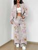 Casual Fashion Autumn and Winter New European and American Women's Clothing Color Flower Printing Suit Women
