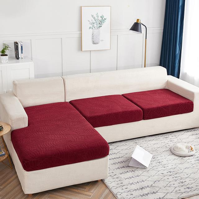 

Жаккардовый однотонный чехол для диванной подушки, большая эластичность, красивый моющийся съемный чехол для диванной подушки, подходит для домашнего использования KB (60-90cm) винный