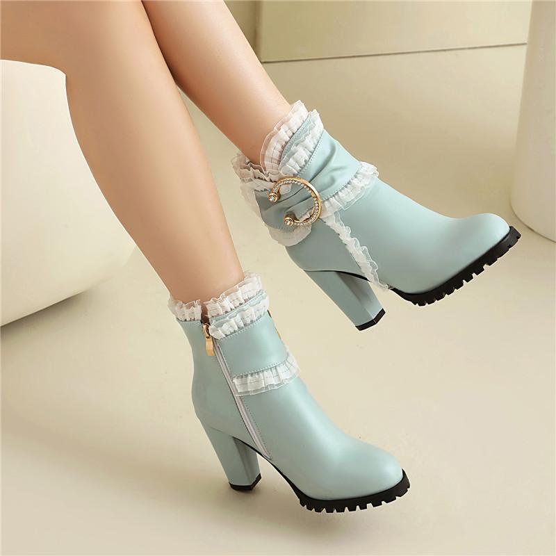 Women's High-heeled Short Boots Autumn and Winter New Waterproof Table Thick-heeled Large-size Roman Short Boots