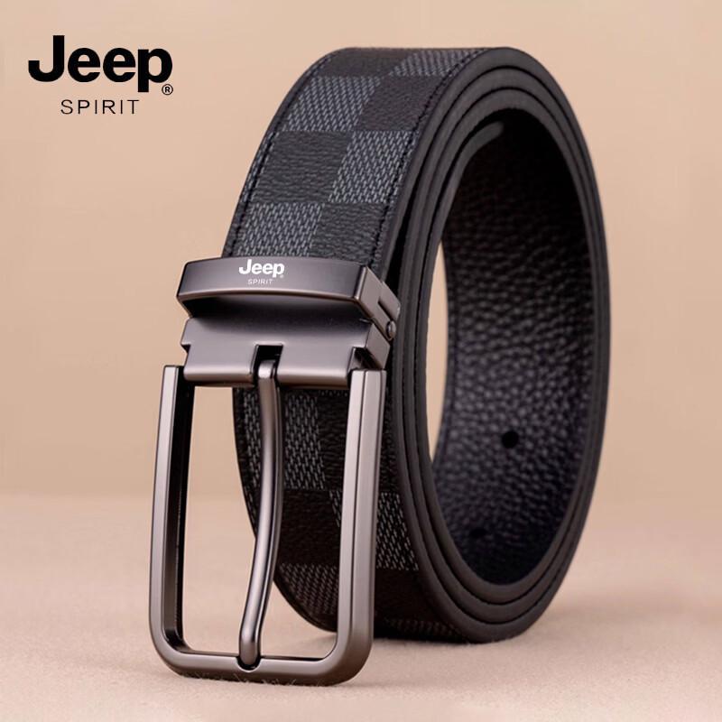Мужской клетчатый кожаный ремень JEEP SPIRIT с пряжкой-пином 115cm