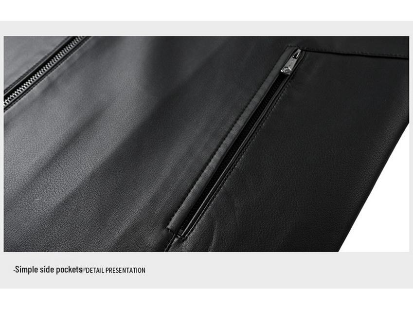 Men's High-End Genuine Sheepskin Leather Jacket, Business Casual Stand-Up Collar, Fleece-Lined for Middle-Aged.