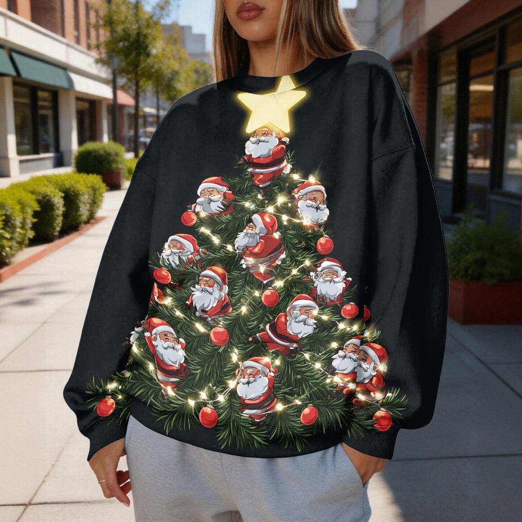 Women's Trendy Christmas Print Crewneck Sweatshirt Lightweight Casual Pullover Top