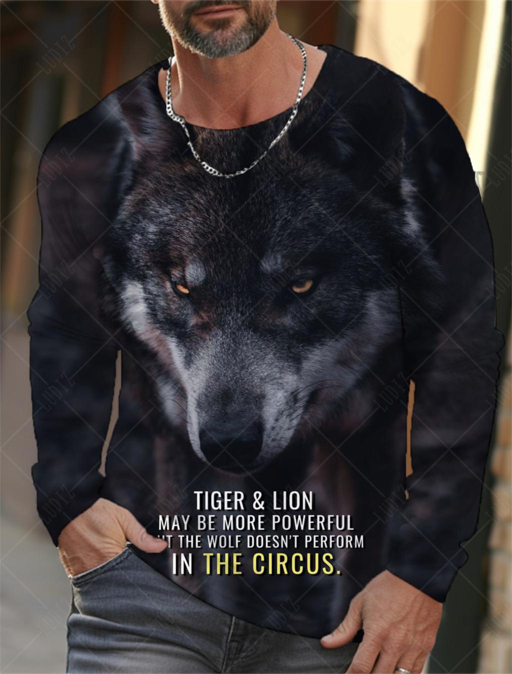 Xuhaijian02 Vintage Heren T-shirt met Lange Mouwen 3D Print Shirts Mode Dieren Wolf Grafische Kleding Mouw Tops Heren Oversized Streetwear Top 4XL