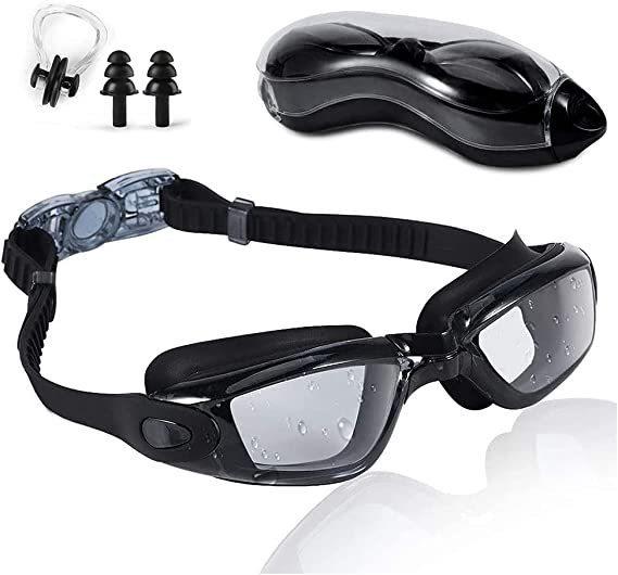 Adult Swimming Goggles Anti-fog HD Eye-free Silicone PC Lens Electroplated Myopia 2 Pack Set