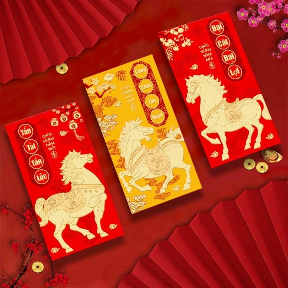 6 Stück 2026 Jahr des Pferdes Vietnamesische rote Umschläge Chinesischer Stil Cartoon Rote Päckchen Geburtstagsgeschenk