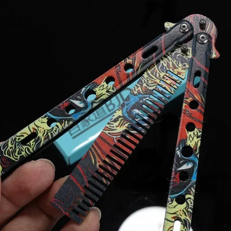 1PCS Foldable Comb Stainless Steel Butterfly Knife Comb Beard Moustache Brushe Salon Hairdressing Styling Tool