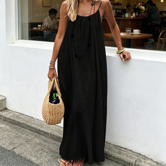 Summer Backless Cami Dress for Women Flowy Beach Vacation Maxi Sundress Spaghetti Strap Loose Lounge Dress