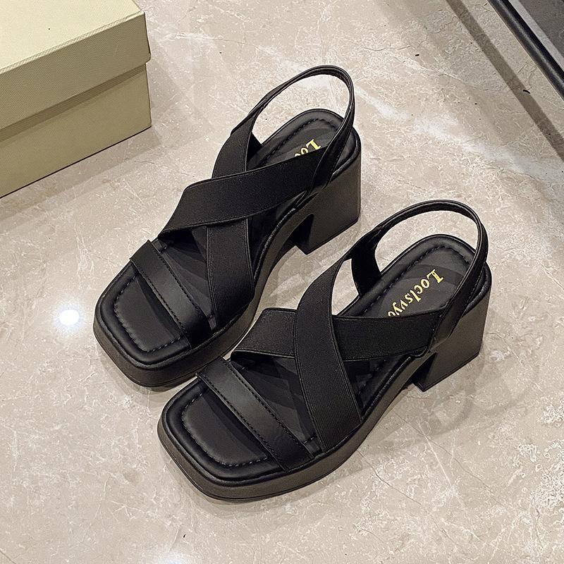 Coarse-heeled sandals women's new summer waterproof platform thick-soled square-toed high heels
