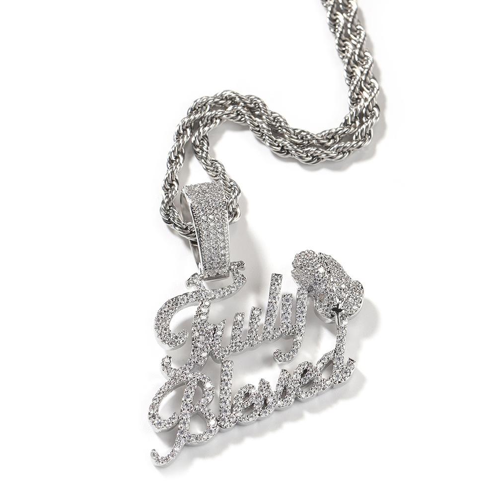 Hip Hop Street TrulyBlessed Letter Full Diamond Pendant Prayer Hand Necklace Factory