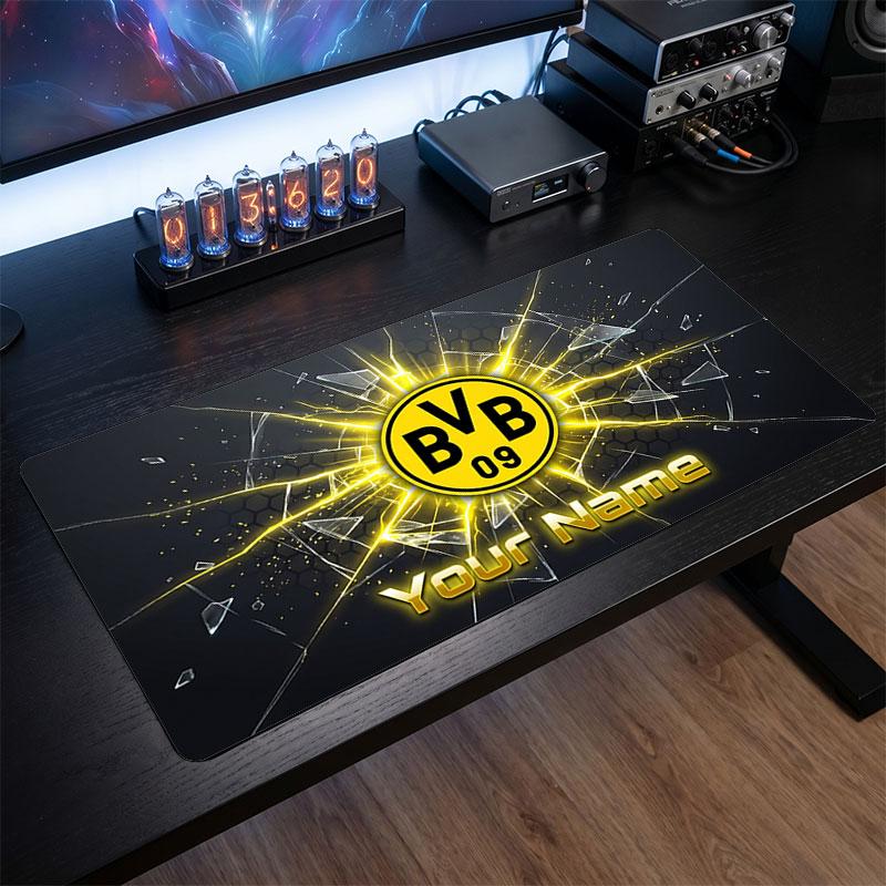 Borussia Dortmund Benutzerdefiniertes Großes Mauspade, Personalisierter Name Textdruck, Fußball Logo Rutschfeste Schreibtischmatte Gaming Geschenk