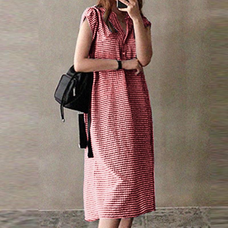 ZANZEA Abito Midi Casual Donna Vintage Fashion Check Stampa Scollo a V  Manica Corta Abiti Estivi Larghi acquista in modo economico — spedizione  gratuita, recensioni reali con foto — Joom