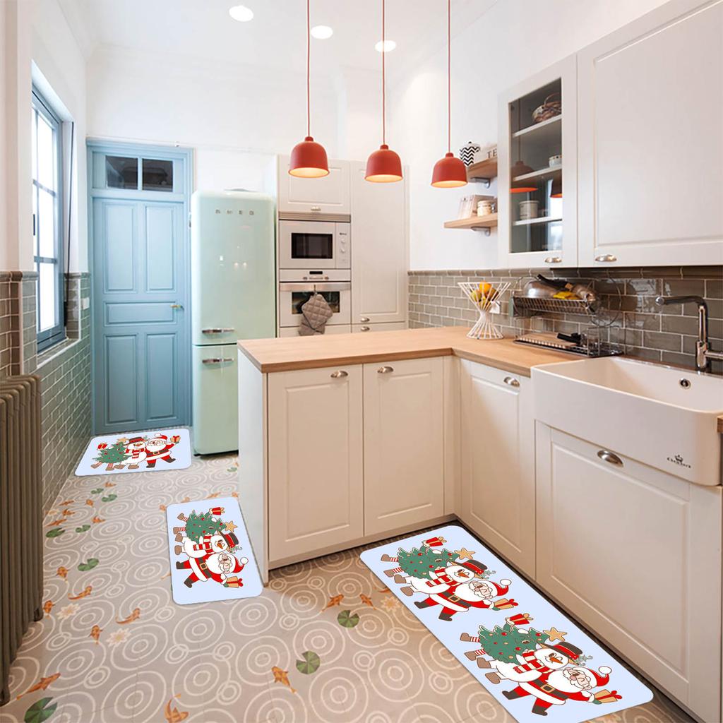 Christmas Kitchen Anti-slip Mat Carpet Flannel Doormat Two-piece Set