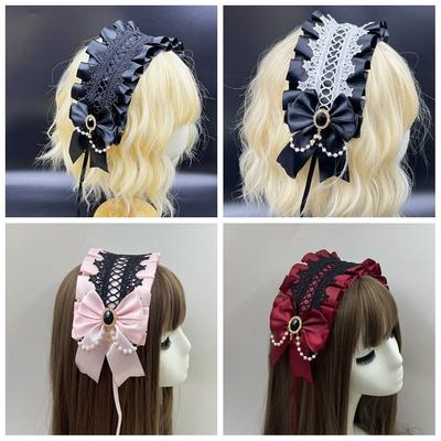 Multicolor Lolita Lace Headband with Clips Sweet Hairband Fashion Bowknot Ribbon Headwear  Female