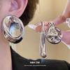 Steel Needle Smooth Round Pleated Earrings Set European and American Simple Fashion Temperament Earrings Light Luxury High-end Earrings Women