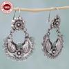 925Silver Vintage Floral Turquoise Carved Earrings Antique Silver Filigree Hollow Earrings for Women It's Versatile for Everyday Travel It's the Best