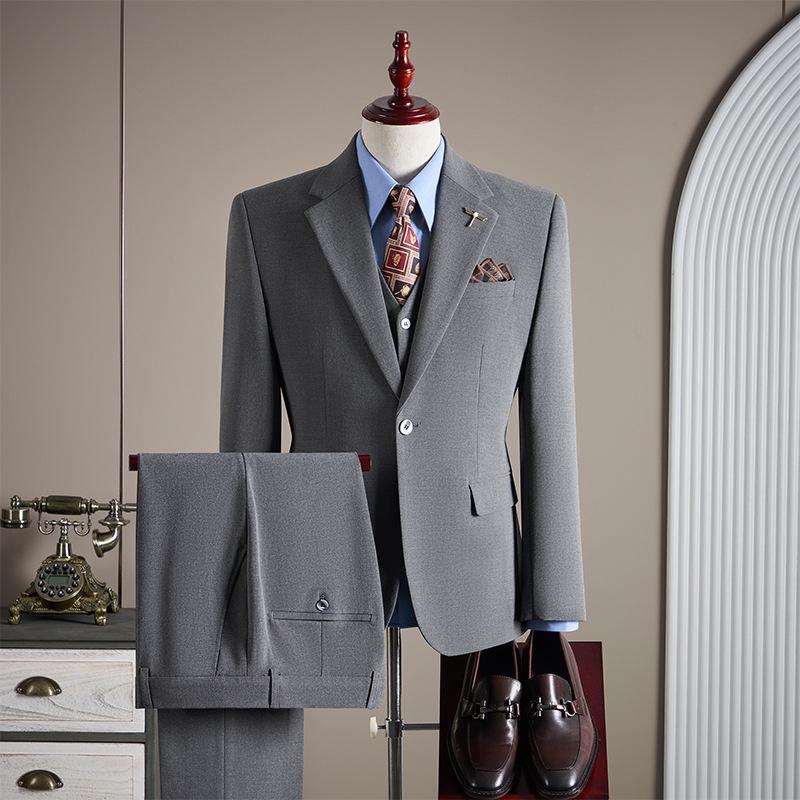 Douyin Bestseller Men's Notched Lapel Business Casual Three-Piece Suit Set