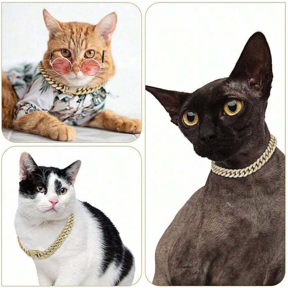 Collar para mascotas, aleación incrustada con pedrería, 13 mm, cadena cubana, adecuado para tamaños grandes, medianos y pequeños, collares para gatos y perros, collares